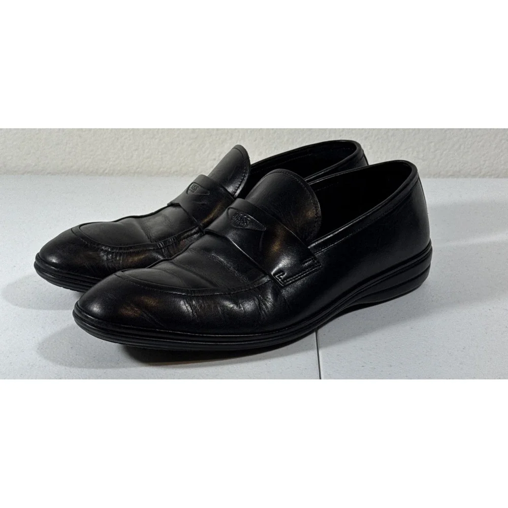 HUGO BOSS Shoes Mens Size 8 Black Leather Penny Loafer Slip On Casual Almond Toe